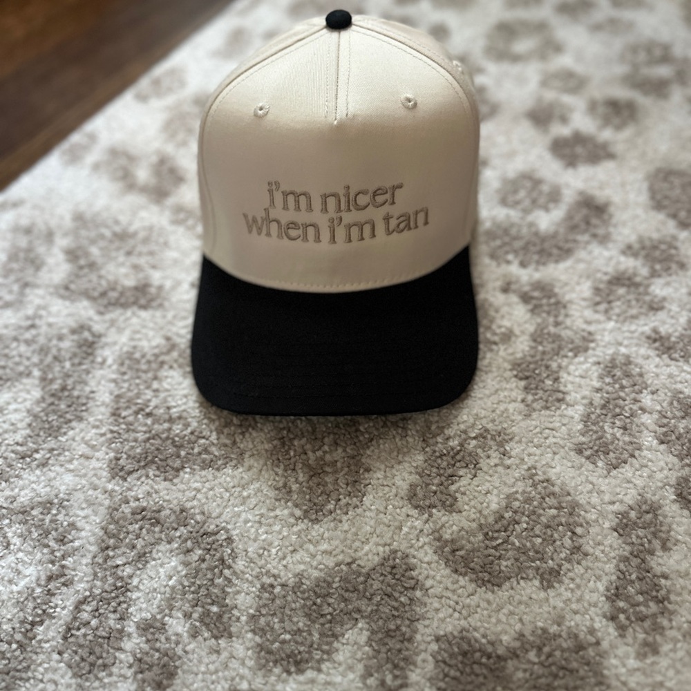 Cream and Black Cap with Embroidered Text